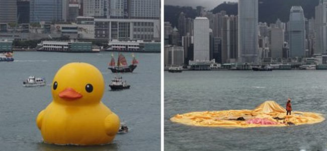 Огромная желтая уточка в Гонконге сдулась, опечалив миллионы людей